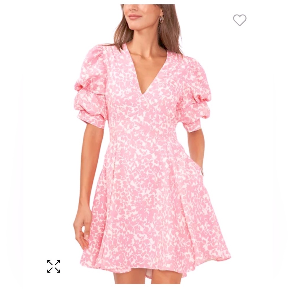 1. State Bubble Sleeve V Neck Dress in Pink Floral